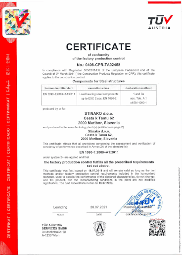 stinako certificate-en-1090-conformity